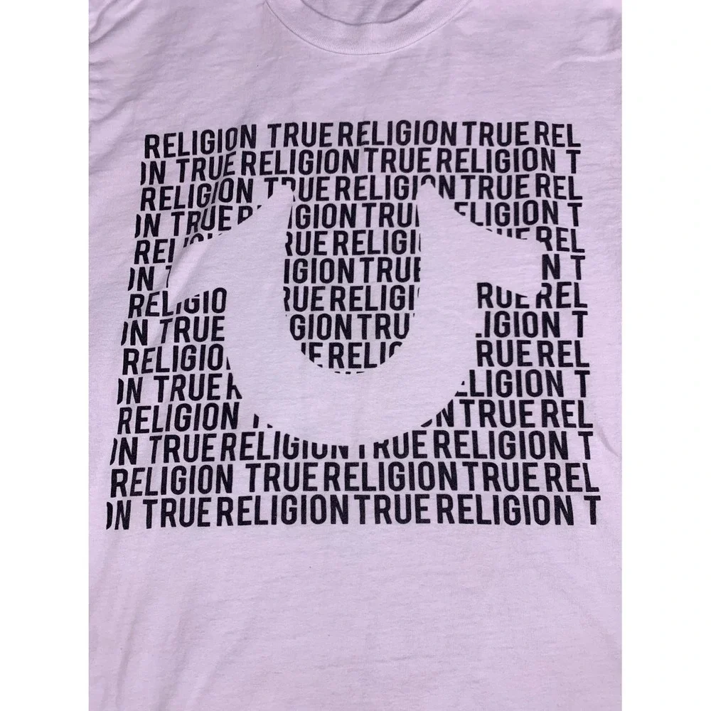 True Religion Horseshoe Logo Repeat Print Mens S White T-Shirt Short Sleeve